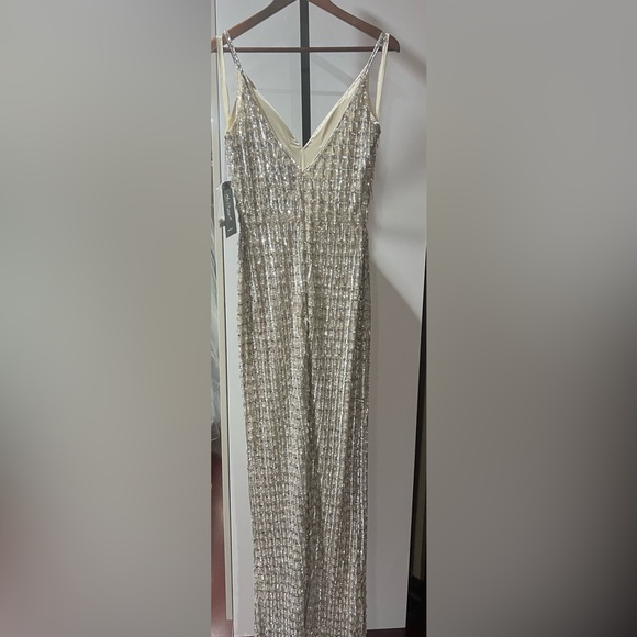 Geometric embellished crystal drop v neck long gown “the Chandelier dress” - Picture 9 of 11